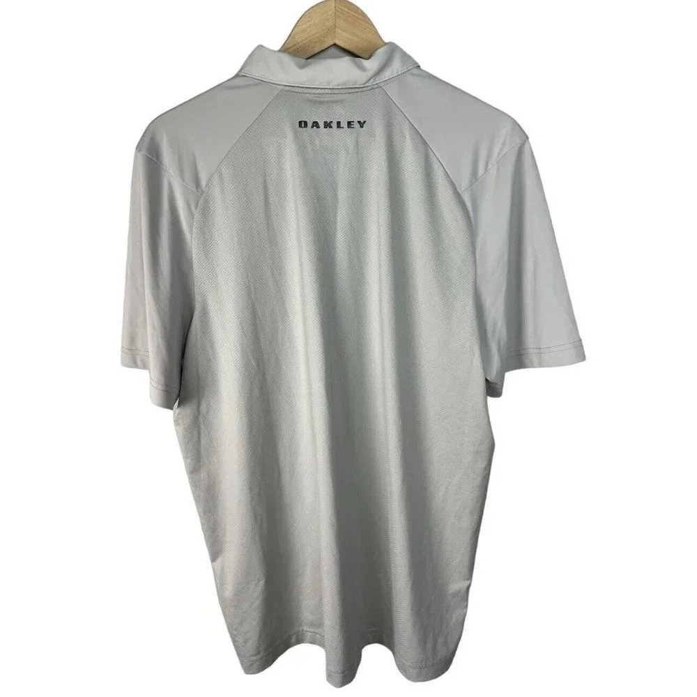 Oakley Gray & White Stripe Polo Size Large Regular Fit Stretch Men’s - Picture 2 of 9